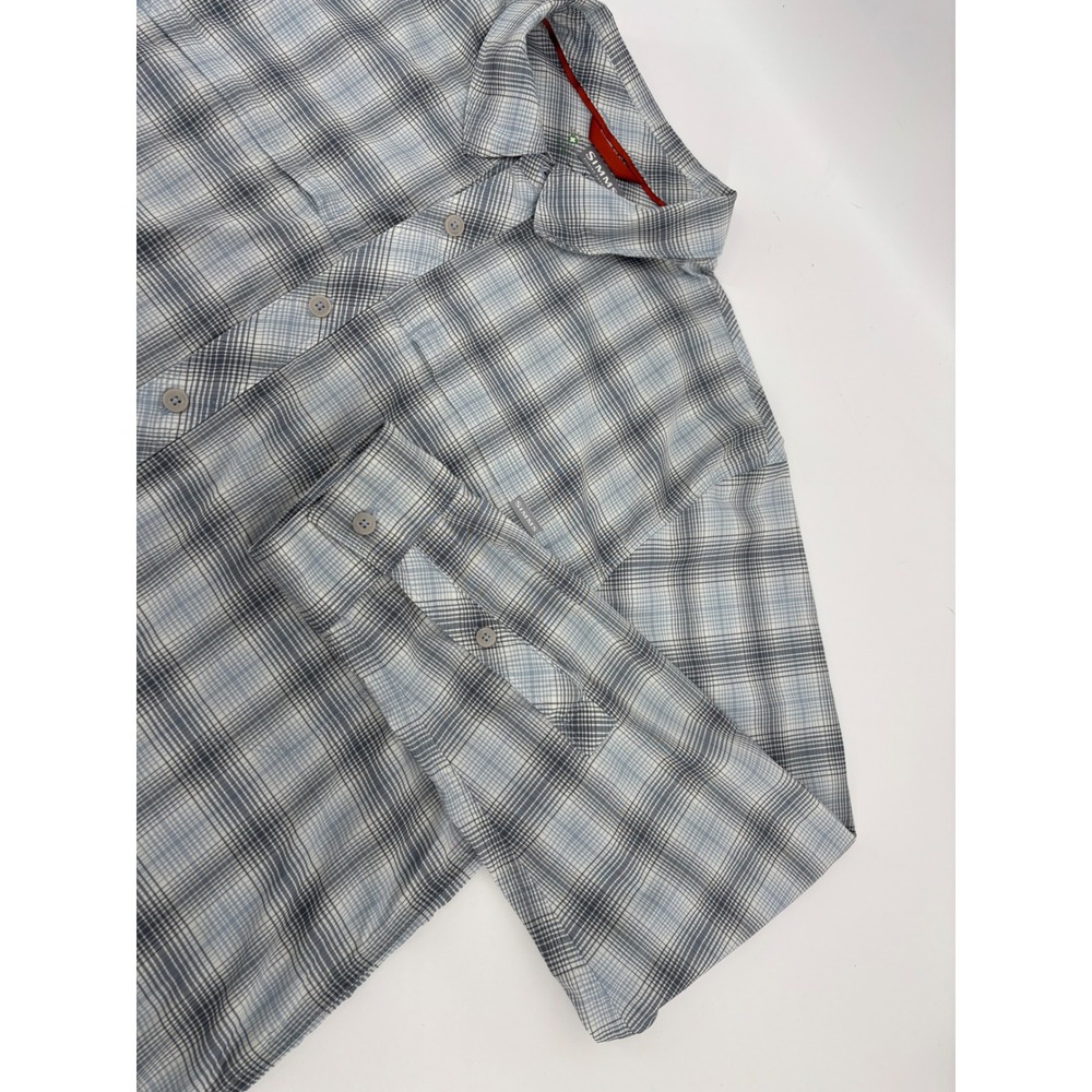 Simms Fishing Products Insect Shield Plaid Long Sleeve Shirt Mens XL Grey Blue